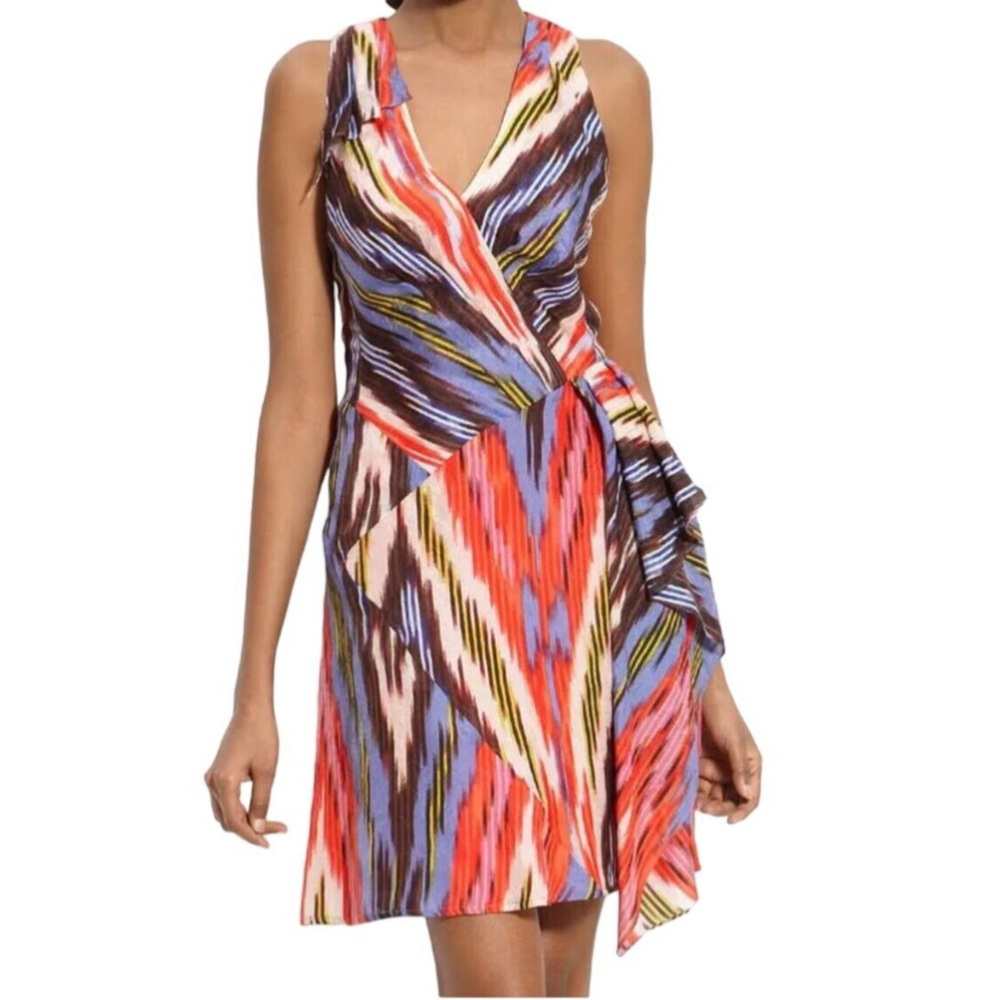 Nanette Lepore Go Getter Pink Purple Silk Ruffle Side Dress Size 10